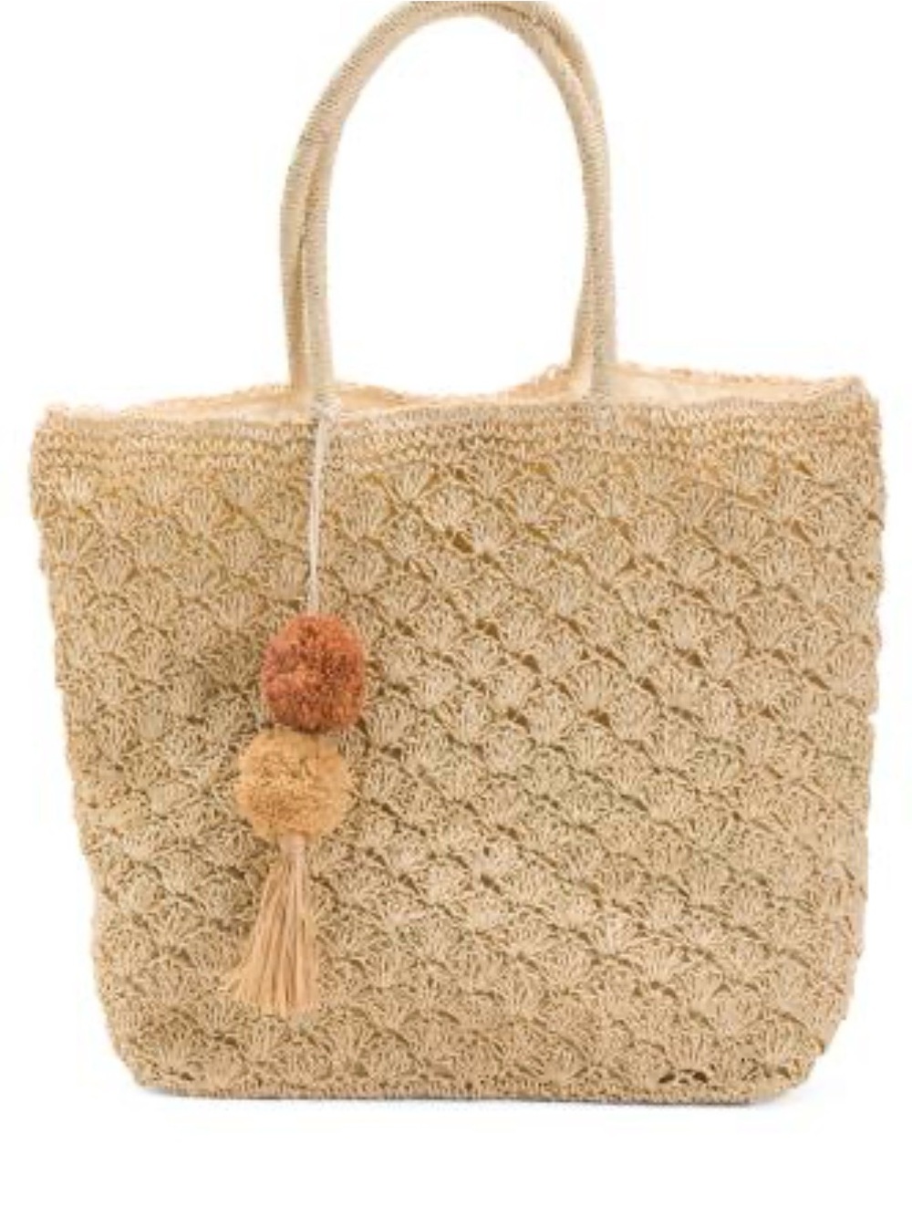 Straw Studios Crochet Tote in Cream with Tan Accents